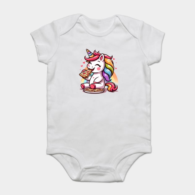 Kawaii Pizza Unicorn Lover, Love Eating Pizza Baby Bodysuit by logiamerch